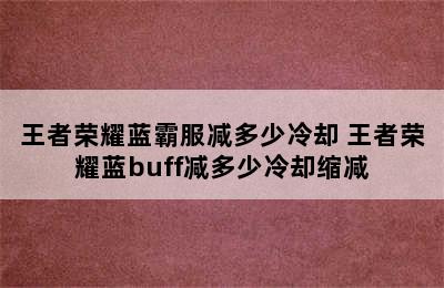 王者荣耀蓝霸服减多少冷却 王者荣耀蓝buff减多少冷却缩减